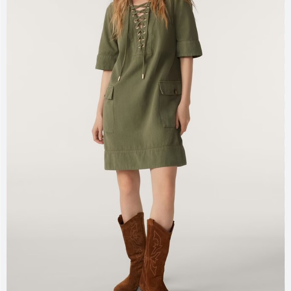 ba&sh Dresses & Skirts - ba&sh Olive Green Lace-Up Dress